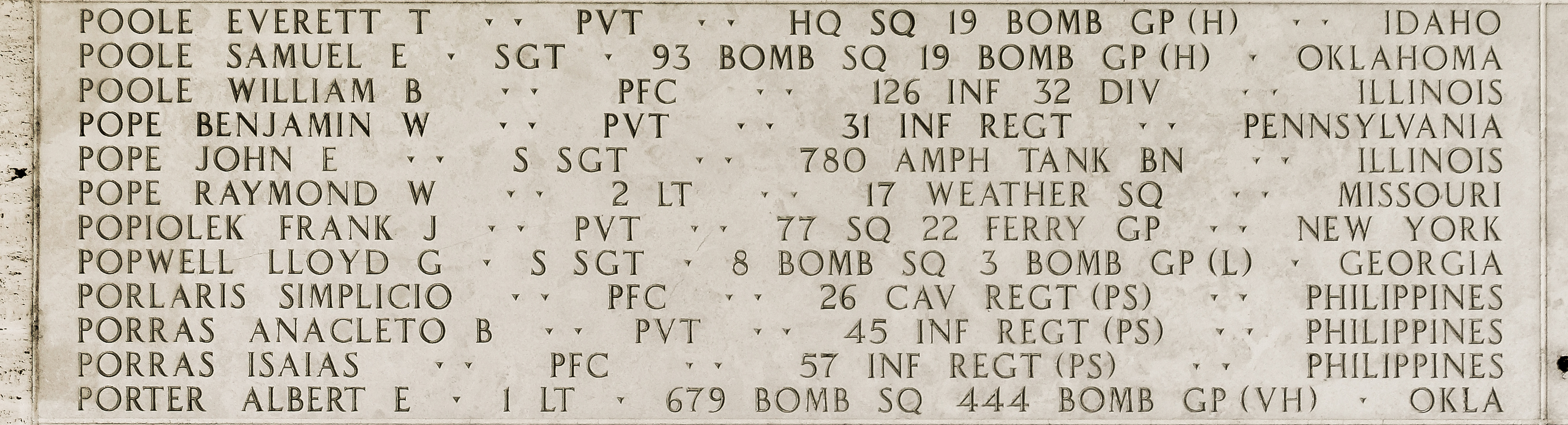 Simplicio  Porlaris, Private First Class